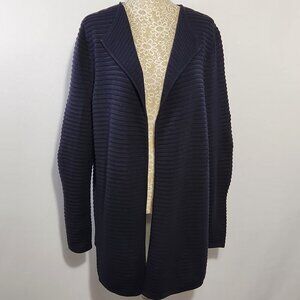 Talbots Women's Size S Blue Rib Knit Long Sleeve Semi Sheer Open Front Cardigan